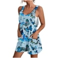 thumbnail image 2 of DDAPJ pyju Summer Rompers for Women Butterfly Print Casual Wide Leg Short Jumpsuit Sleeveless Suspender Overalls Jumper with Pockets Blue XXL, 2 of 5