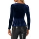 thumbnail image 3 of INSPIRAR CHIC Blusa de Mujer Elegante de Terciopelo con Escote Corazón de Manga Larga y Peplum en Azul Marino, 3 of 6