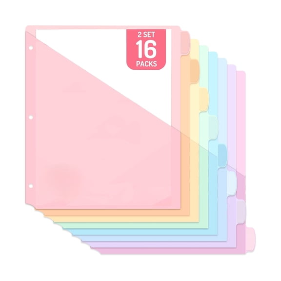 16 Count Dividers for 3 Ring Binder with Pockets, 16 Tabs Set, Plastic Binder Index Dividers, Perfect for Office Organization Supplies