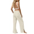 thumbnail image 6 of hoksml Women's High Waist Wide Leg Pants, Casual Drawstring Linen Pants with Pockets and Side Slits, 6 of 9