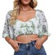 thumbnail image 1 of Mujer Puff Media Manga Top Moda Estampado De Flores Cómodo Mujer Cuello En V Top Corto Para Fiesta Citas Diario Blanco L, 1 of 6