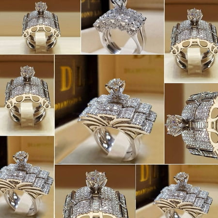 Women Stainless Steel Crystal Band Ring Silver Wedding Band Ring Sz5-11