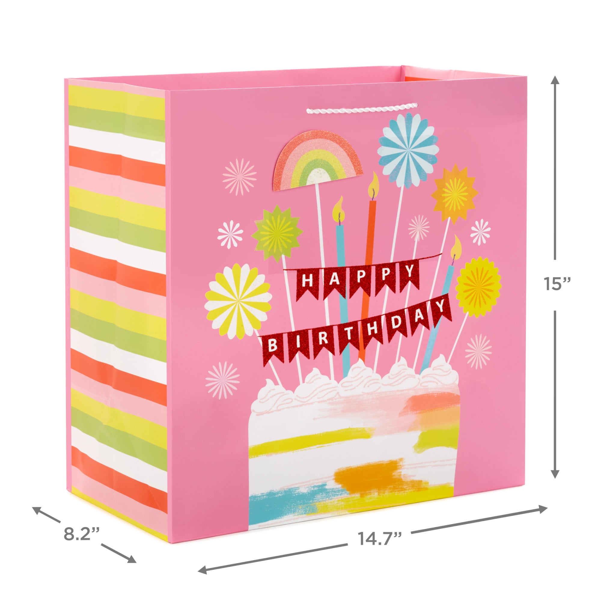 Hallmark Extra-Deep Birthday Gift Bag (Painted Cake on Pink), 1 count