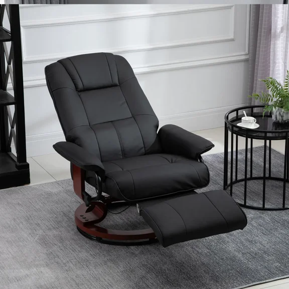 Living room leisure sofa, black faux leather rotating recliner, with adjustable footrest, suitable for bedrooms, living rooms, offices, etc.
