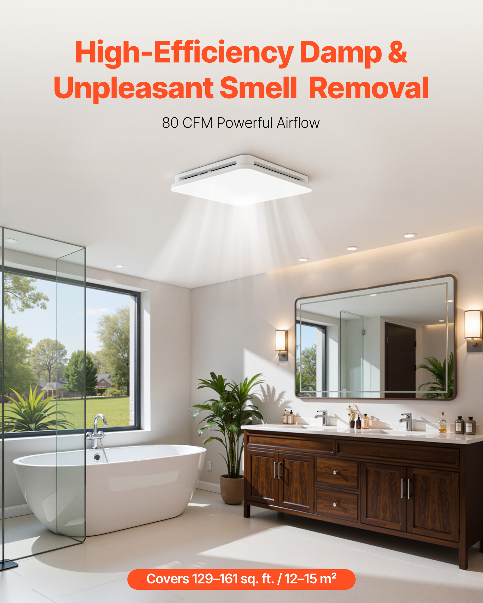 VEVOR Bathroom Exhaust Fan with LED Light, 80 CFM 4000K Bathroom Vent, 1.5 Sones Low-Noise, Premium Motor Ceiling Fan for Laundry Room, Storage Room, Home Ventilation, White