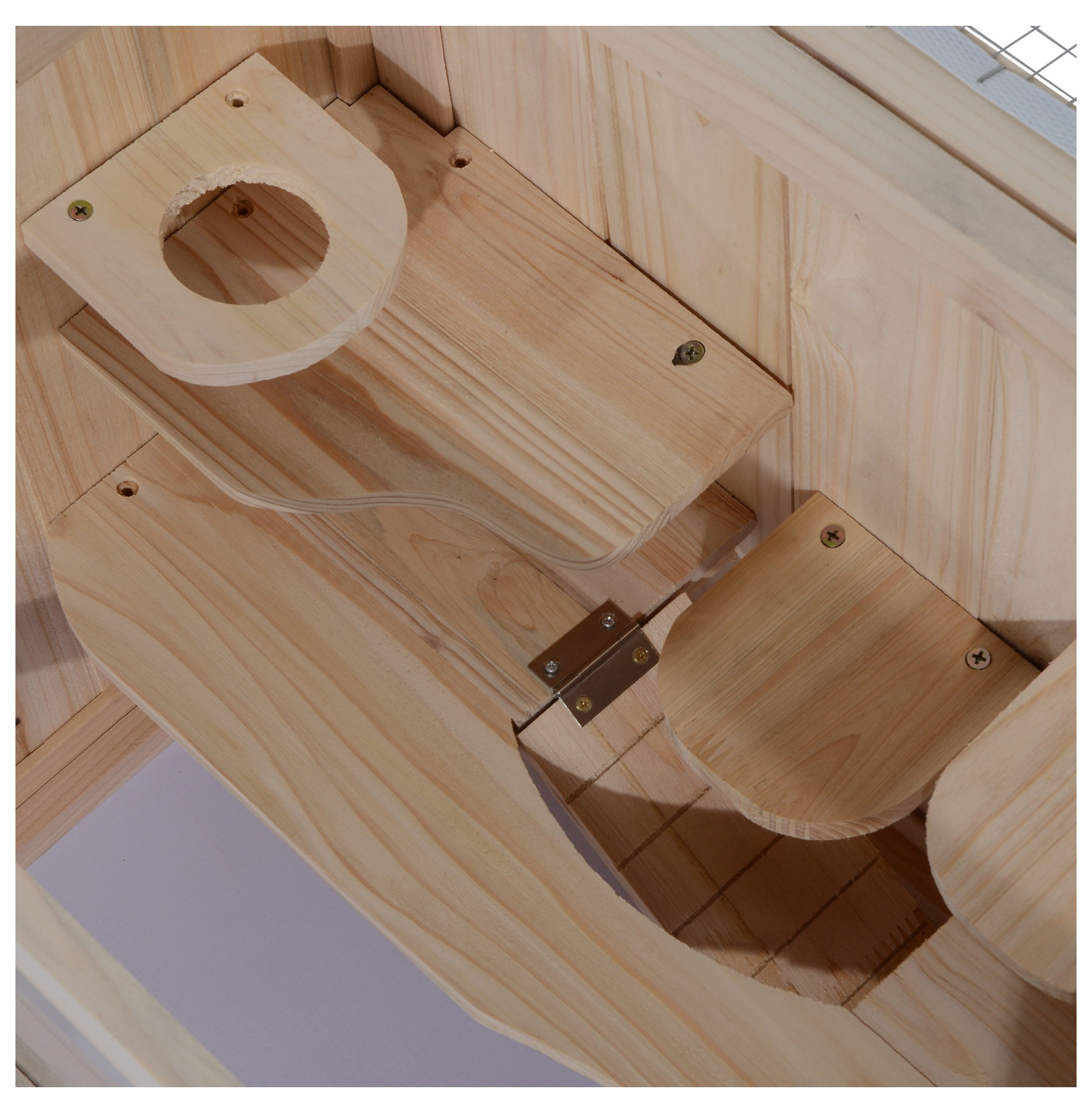 Hamster Cage 2 Level, Mice & Rat Habitat, Guinea Pig House - Wood Small Animal Cage w/Open Top, Front Door, Shelf & Ladder, Natural Finish
