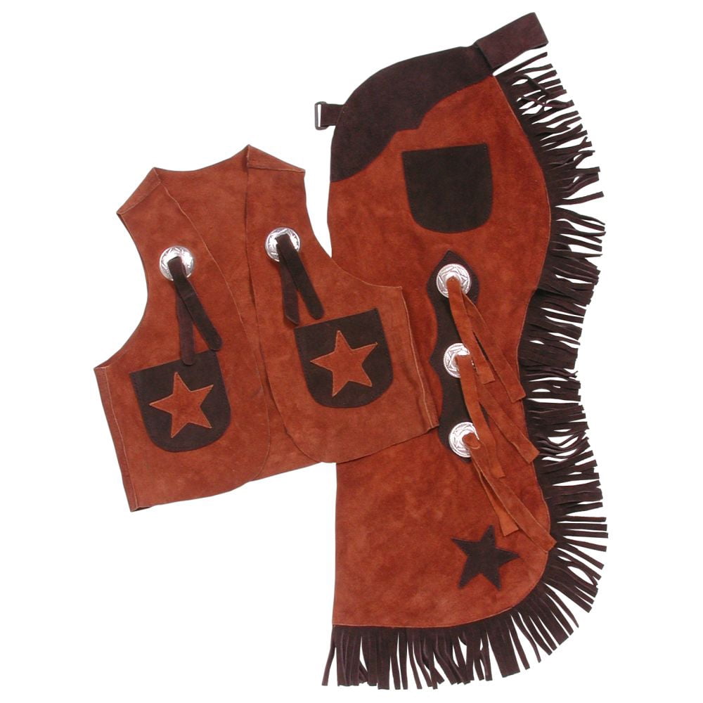 Tough-1 Real Suede Leather Kid's Vest & Chap Set Sizing Chart Below Horse Tack 