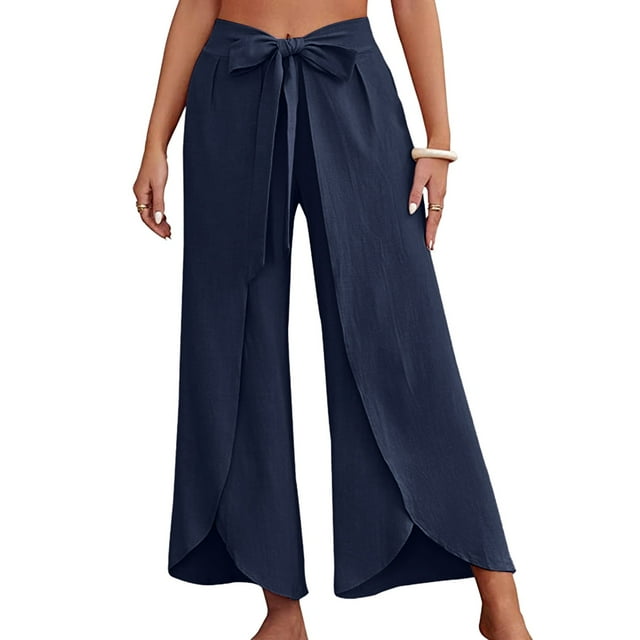 Fgnfyis Pantalon Palazzo Grand pour Femmes Été Affaires Travail Décontracté Plage Marine G