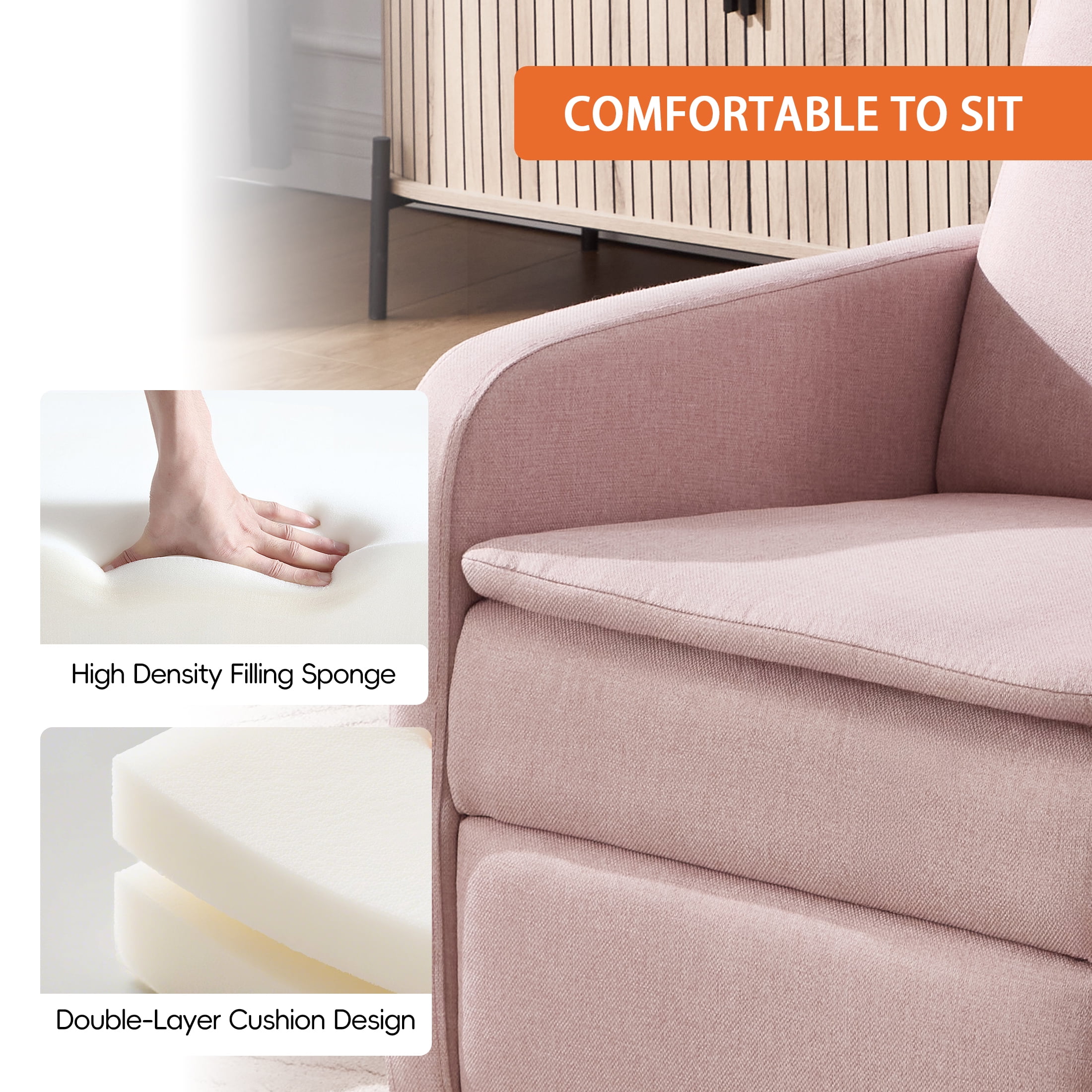 Ketaiyou Swivel Rocking Recliner Chair for Adults, Nursery Glider Chair with Adjustable Headrest, Pink