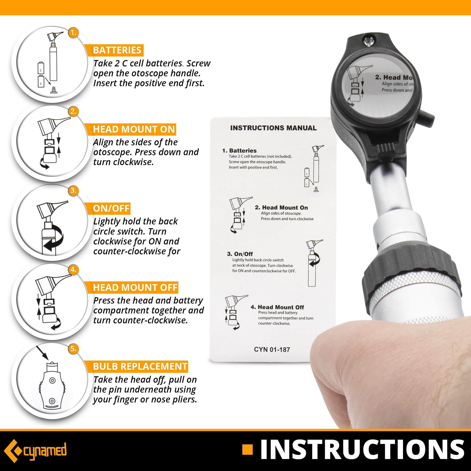 Cynamed Fiber-Optic LED Otoscope/Medical School kit - Single Attachment