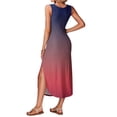 thumbnail image 4 of Sleeveless Gradient Print Midi Dress with Scoop Neck and Side Slit for Women Casual Loose Fit Summer Beachwear Dark Purple A S, 4 of 5