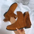 thumbnail image 5 of Viluyesy Ankle Boots for Womens, Suede Tassels Wide Calf Flat Heels Comfort Western Booties Brown US7.5, 5 of 9