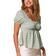 thumbnail image 4 of INSPIRAR CHIC Blusa de Peplum para Mujeres con Mangas Cortas y Cuello Corazón, Fruncida, Floral, Verde Claro, Talla S, 4 of 6