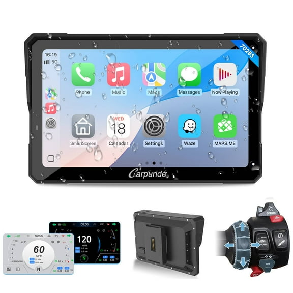CARPURIDE Moto CarPlay & Android Auto for BMW Motorcycle Wonder Wheel Control Dual Bluetooth, Music Sharing，IP67 Waterproof Navigation Screen, TPMS, Light Sensor（702bs） ﻿