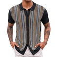 thumbnail image 1 of Es Lo Que Es Camisa Rayas de Punto de Manga Corta Solapa Superior, Retro Slim Fit Botón Casual para los Hombres, Estilo Vintage Camisa de Verano, 1 of 6