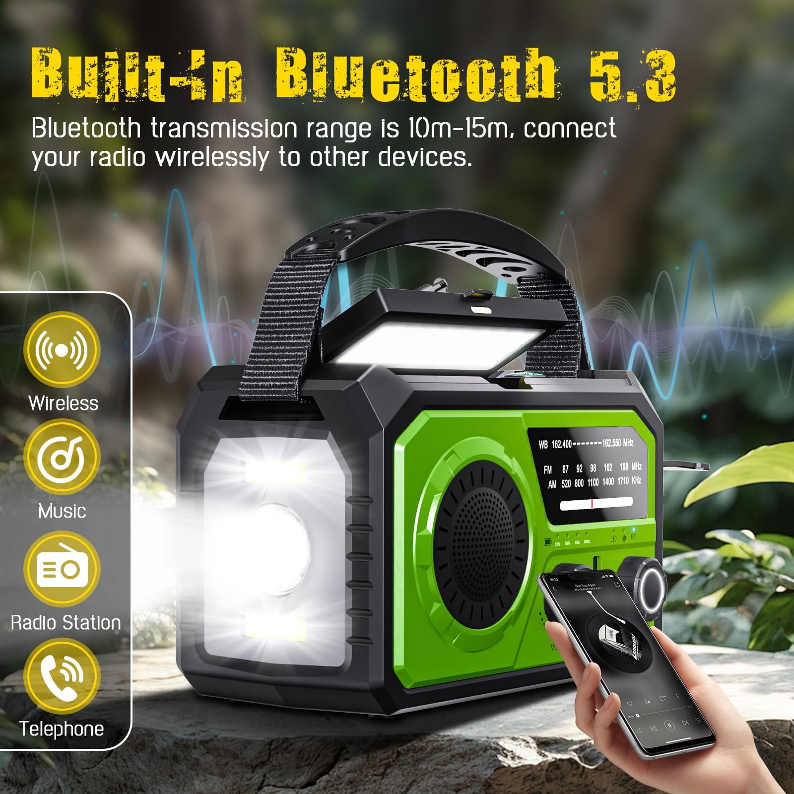 KOGYAS 16000mAh Crank Radio,Emergency Radio,Solar Radio,NOAA/AM/FM Weather Radio Bluetooth,USB Type-C Charging,Dynamo Radio,Polymer Battery,Torch & LED Reading Light,SOS Alarm,Compass for Camping