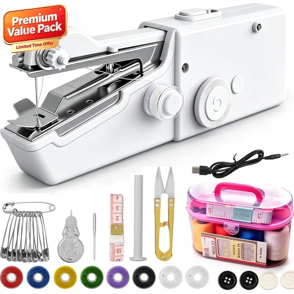 YMWVH 1.97in Portable Mini Handheld Sewing Machine - Quick Sewing for Home Use, White