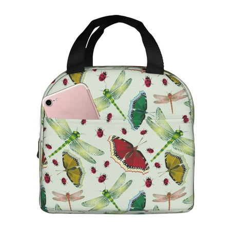 Insulated Lunch Bag for Women Men - Dragonfly Ladybird Butterfly Leakproof Cooler Lunch Box for Women Men  Lunch Tote Bags for Work School Picnic Travel