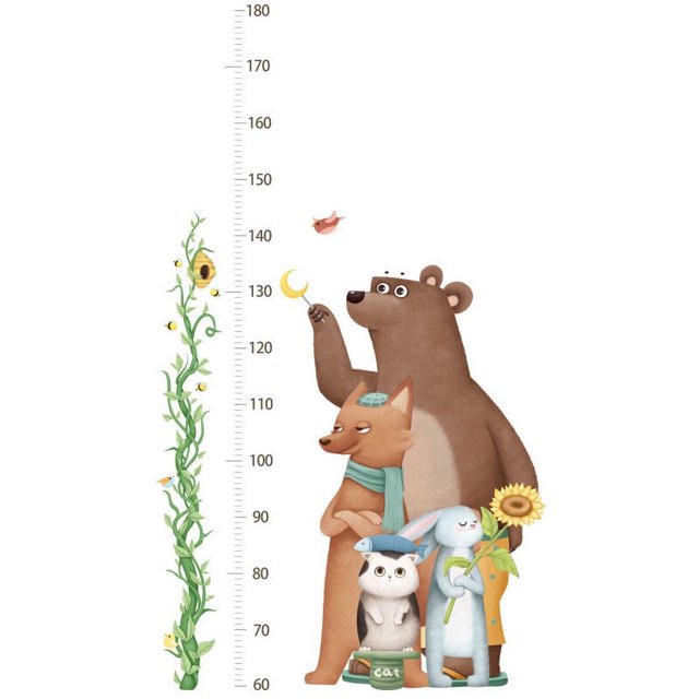 Pegatinas de pared para niños, tabla de altura, oso, conejo, pegatina de gato para pared, animales, tabla de medición de crecimiento de altura, decoración de pared
