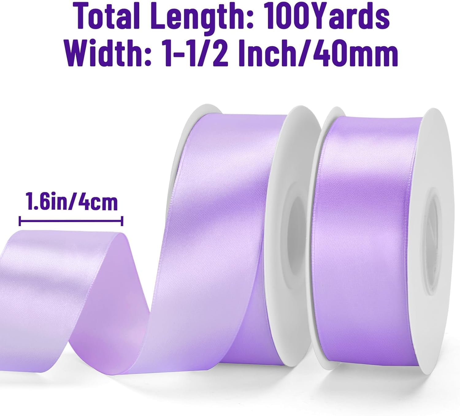Lavender Satin Ribbon – 1 1/2'' x 100 Yards Polyester Light Purple Satin Ribbon for Gift Wrapping, Wedding & Party Decoration, DIY Crafts, Floral Bouquets, Wreath Bows