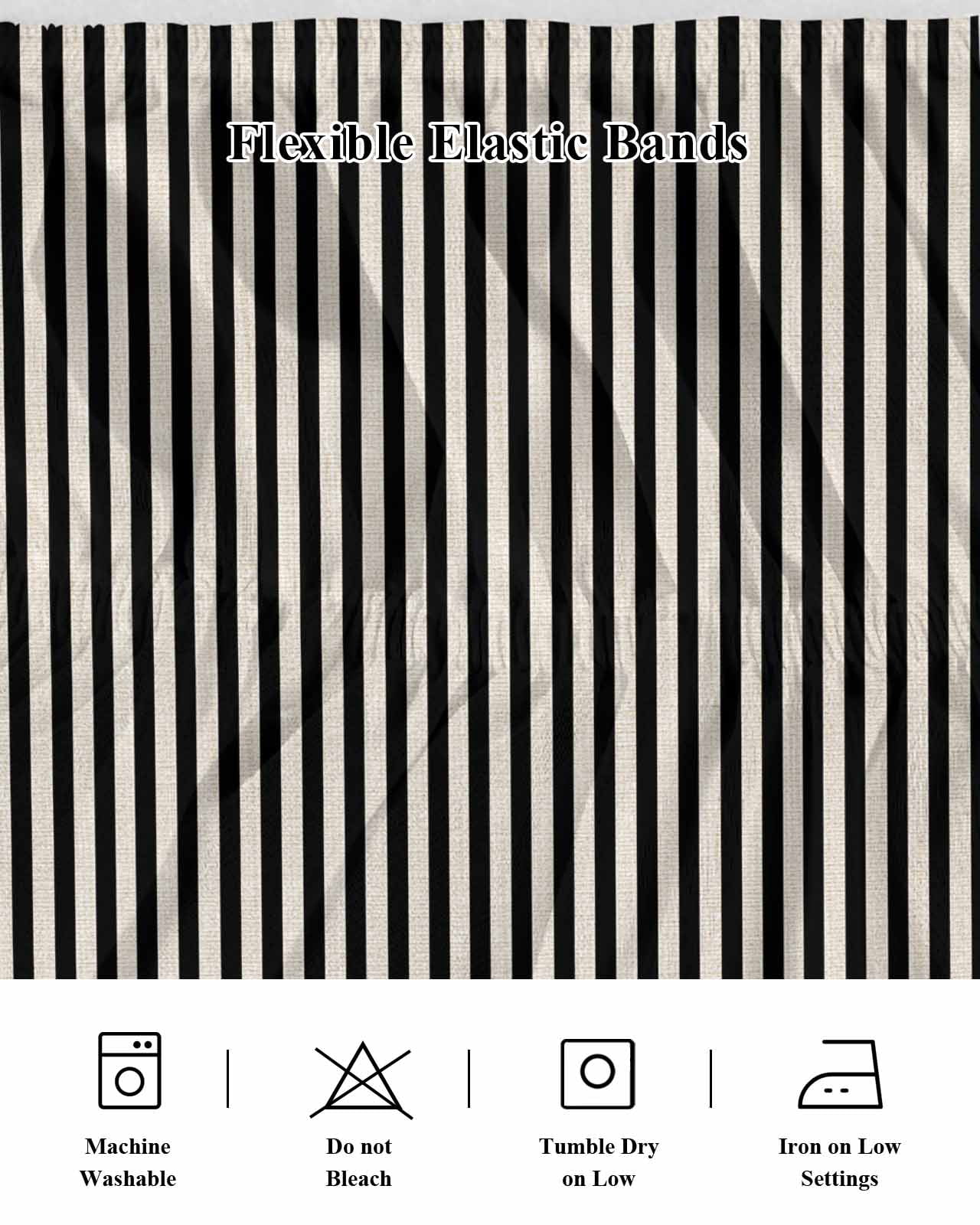 Black Striped Wrap Around Bed Skirts for California King Bed 18" Drop,Bed Skirt with Adjustable Elastic Belt Dust Ruffle Bed Valance for Bedroom Modern Simple Farmhouse Beige Vintage Bed Frame Cover