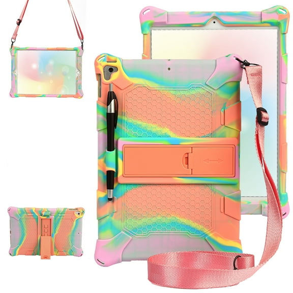 Colorful Tablet Case for iPad 10.2/10.5, iPad 8th/7th Generation Case 2020 2019, iPad Air Case 3rd Generation /Pro Case 10.5 Inch - Drop Proof Silicone Stand Protective Kids Case with Shoulder Strap