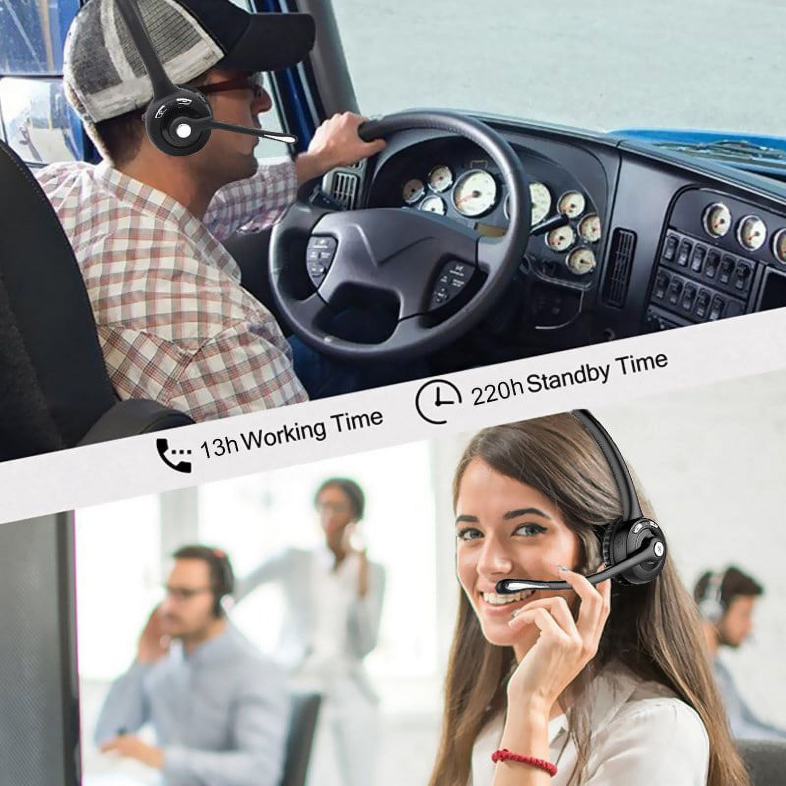 Mpow Professional Head-mounted Headphones Trucker Bluetooth Headset with Noise Cancelling Microphone for Skype Office