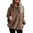 thumbnail image 1 of Fluffy Long Sleeve Cardigan Women Contrast Color Hooded Jacket Fashion Pullover Zip Up Cozy Coat Symmetrical Pockets Overcoat, 1 of 7