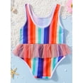 thumbnail image 2 of Liacowi Toddler Girl One-Piece Swimsuits Bikini Sweet Rainbow Striped Print Sleeveless Ruffled Beachwear Summer, 2 of 8