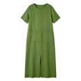 thumbnail image 6 of Levmjia Women's Summer Dress Short Sleeve Crew Neck Side Pocket Casual A Line Midi Dress with Side Slit Loose Fit Solid Color Day Dresses, 6 of 6