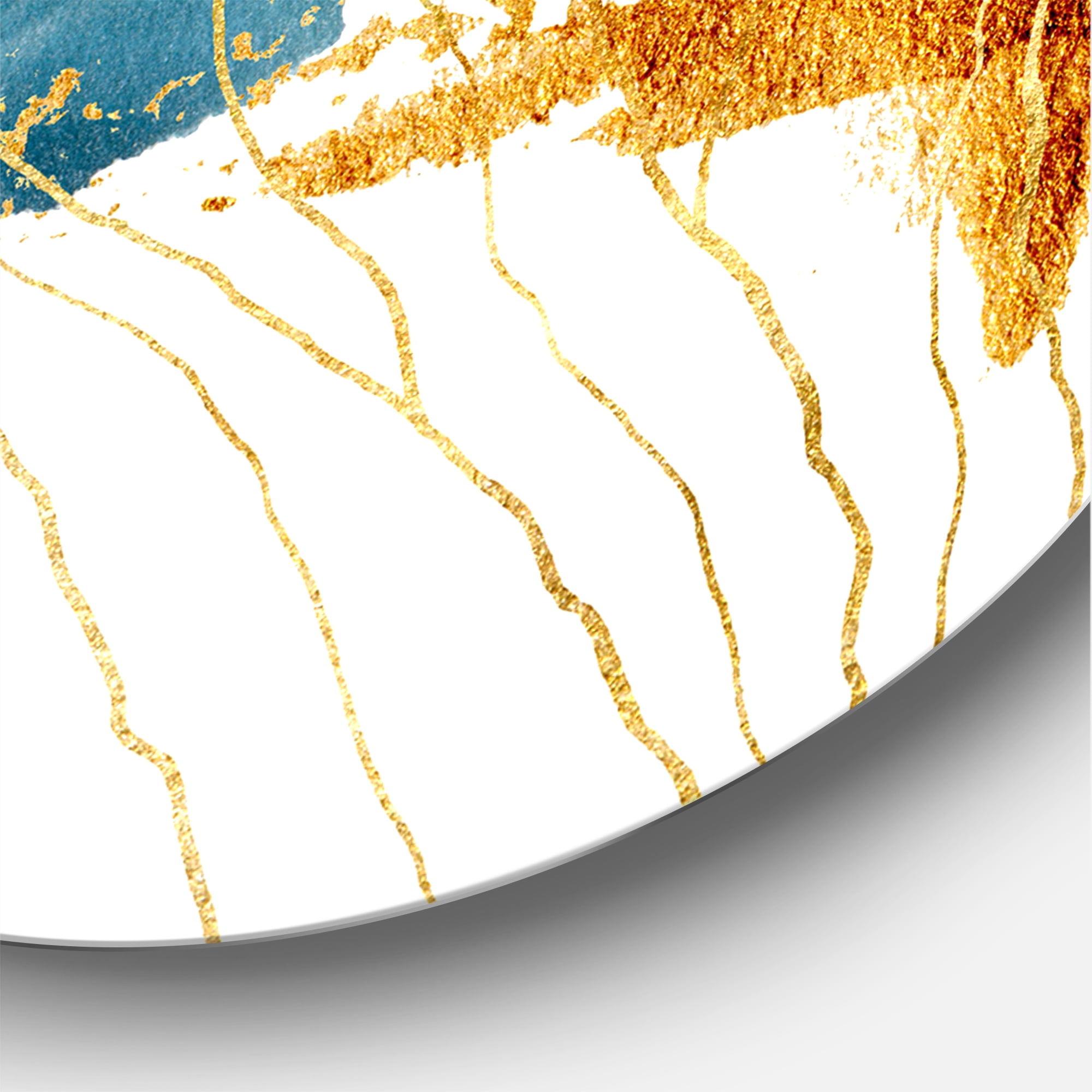 Designart 'Golden Laminaria Branch With Blue Underwater Plant' Modern Circle Metal Wall Art 23x23 - Disc of 23