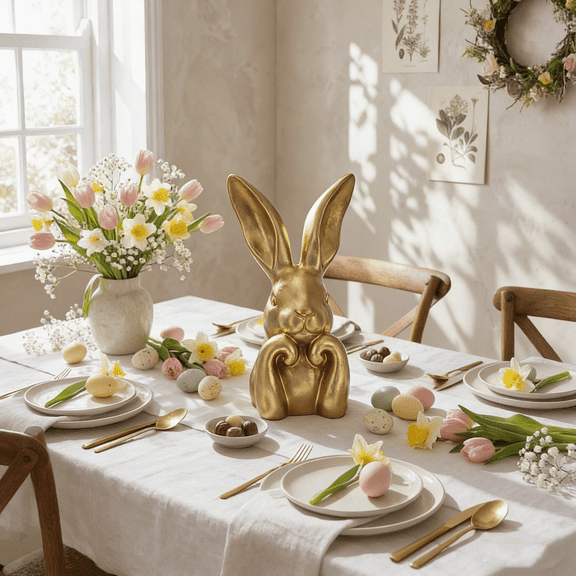 2026 Rabbits Easter Decoration 13.58 Inch Vintage Gold Resin Bunny Statue Large Rabbit Figurines Easter Table Centerpiece Decorative Bunny Sculpture Collectibles Gift for Home Indoor Decor(2PC)