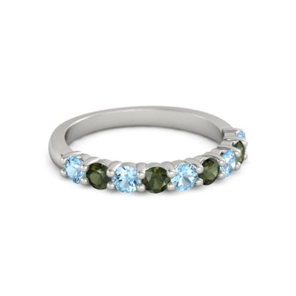 925 Sterling Silver Round 2.50 MM Blue Topaz Green Apatite Eternity Women Ring