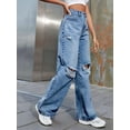 thumbnail image 4 of Women'S Ripped Jeans High Waisted Distressed Baggy Straight Wide Leg Pants Middle Blue M, 4 of 8