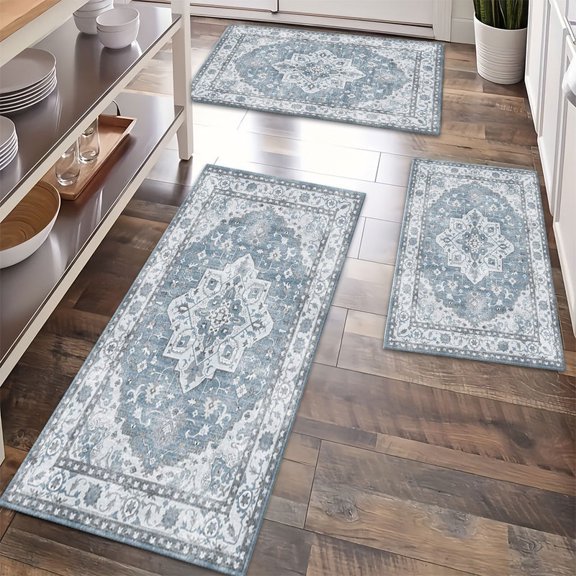 Kitchen Rugs Sets of 3 Non Slip Washable Kitchen Mats for Floor, Waterproof Kitchen Runner Rug, Floor Mat Carpet for Entryway, Laundry, Sink, Hallway, Bathroom