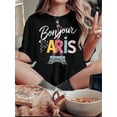 thumbnail image 1 of Camiseta informal de algodón para mujer con estampado geométrico de la Torre Eiffel, cuello redondo, tejido de punto de elasticidad media, ideal para todas las estaciones, ideal para deportes de ocio., 1 of 6