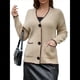 thumbnail image 3 of Suéter de Larga con Bloques de Color para Mujer, Abrigo Informal de Otoño con Botones y Bolsillo Caqui S, 3 of 10