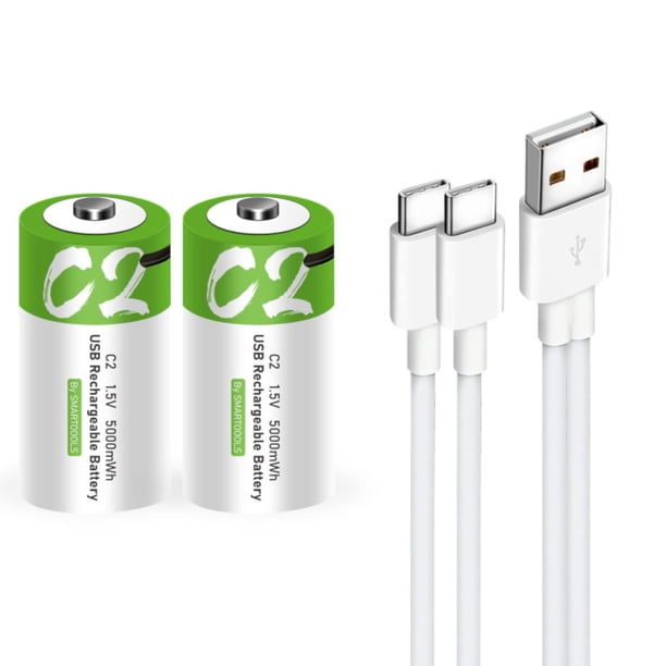 Pilas recargables C CAMELCELL 5000 mWh USB Tipo C, paquete de 2