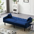 Convertible Futon Sofa Bed, Velvet Sleeper Sofa with Armrests and 2 Pillows, Twin Size Futon