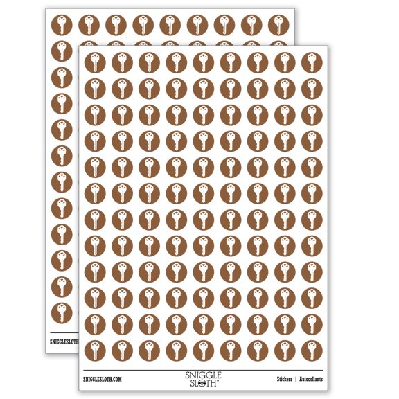 Modern House Key Silhouette 200  Round Stickers - Matte Finish - 0.50" Size - Brown