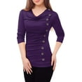 thumbnail image 4 of Women's Cowl Neck Long Sleeves Buttons Decor Ruched Top, 4 of 6