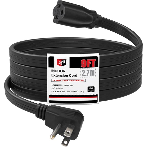 EP 9 Ft Heavy Duty Appliance Extension Cord - 14 Gauge 3 Prong - Indoor Use, Black