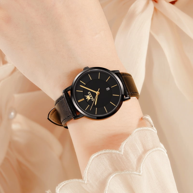 OLEVS Watches for Women Waterproof Womens Wristwatches Analog Quartz Ultra Thin Watches Leather Strap Watches with Date Calendar Ladies Watches Gifts Reloj para Mujer