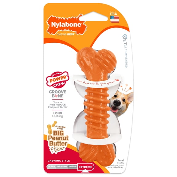 Nylabone Power Chew Groove Bone Dog Toy, Dog Chew Toy, Peanut Butter Flavor, Small, 1 Count