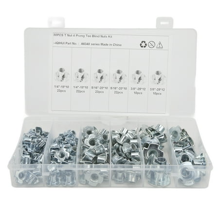 

110Pcs T Nuts 1/4in 5/16in 3/8in Steel Corrosion Resistant Galvanized Rustproof Pronged Tee Nut