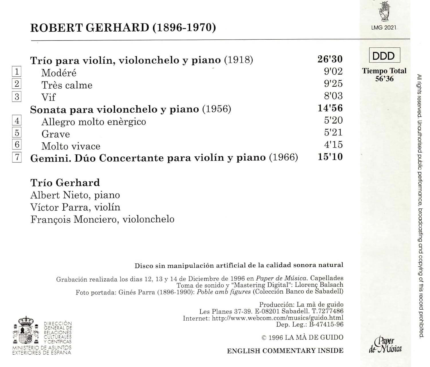 Trio Gerhard Trio, Cello Sonata, Gemini (CD)