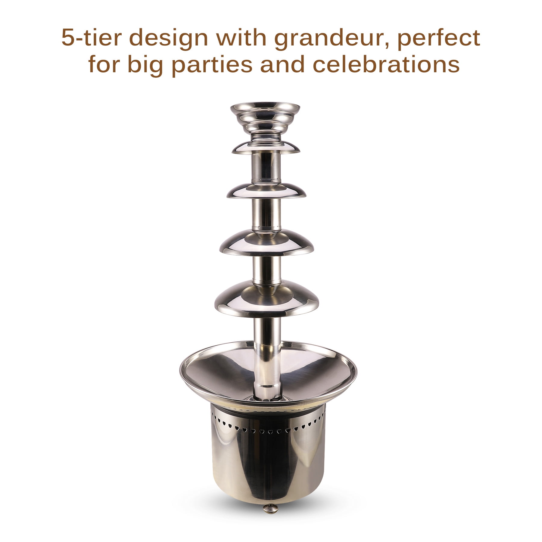 VEVOR 5T 5Tiers Commercial Chocolate Fountain Machine 68cm/27inch Stainless Steel Auto Temperature Control 86-302℉ for Wedding Parties 5 Tiers, 