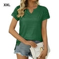 thumbnail image 3 of maskred Pleated Short Sleeve Splicing V Neck T-Shirt Commuting Basic Tops Female Shirts Daily Tees Work Vacation Green XXL, 3 of 6