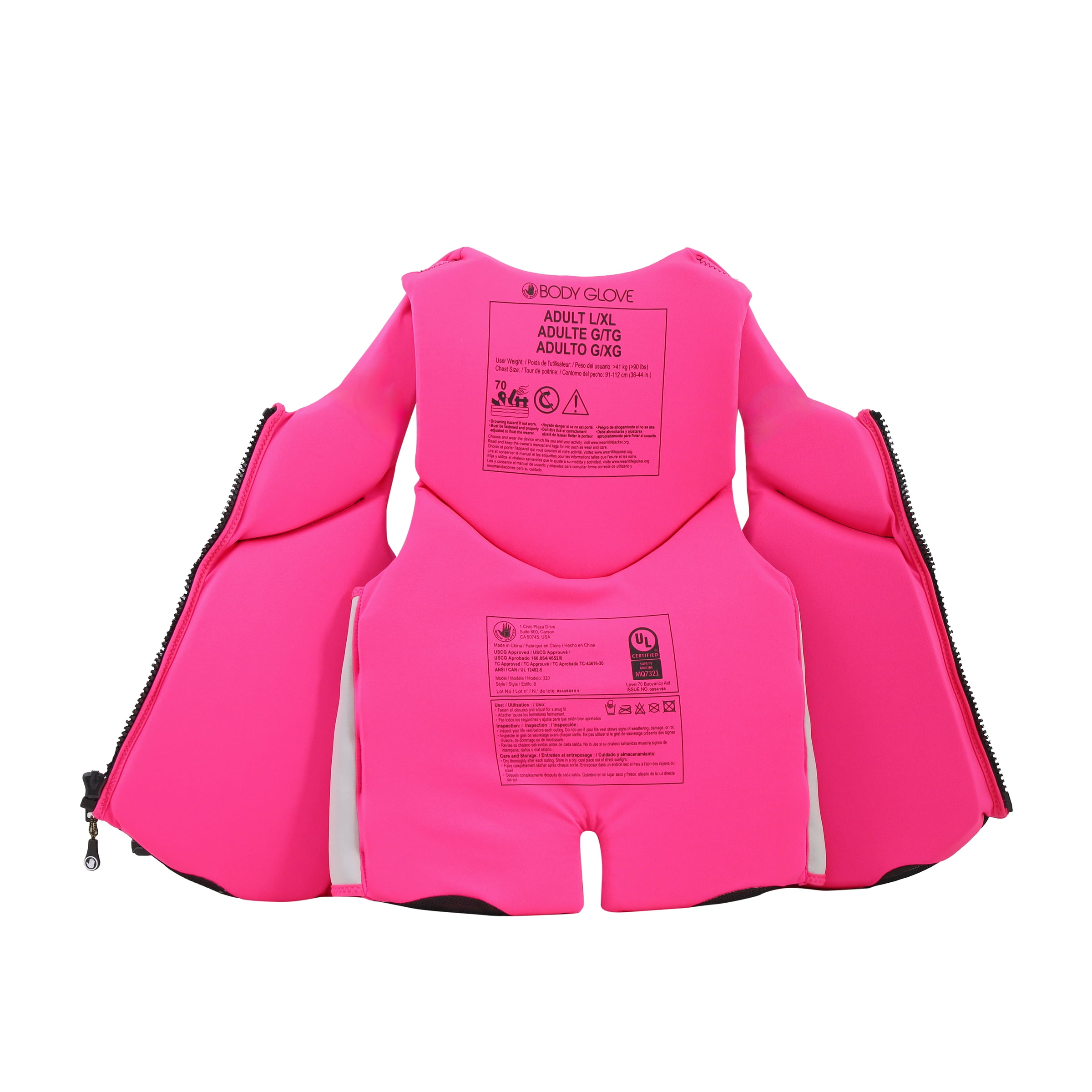 Body Glove Women's Adult Neoprene PFD Life Jacket and Vest, Dual Size L/XL, Pink