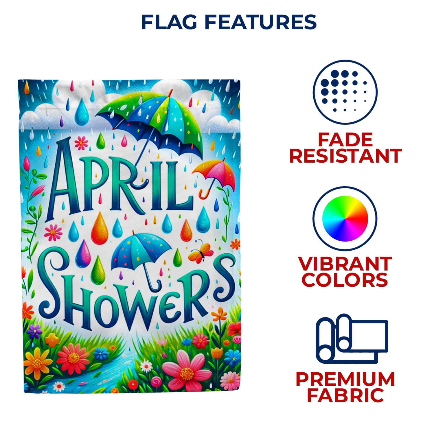 America Forever April Showers House Flag, 28 x 40 inch Double Sided, April Showers Spring Rain Umbrella Flower Colorful Raindrops Spring Garden Outdoor Yard Decor